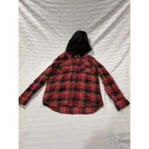 Vans Youth Women's Red‎ Black Plaid Flannel Hoodie Snap Button Shirt Jacket